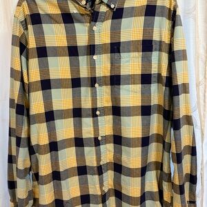 GAP Men's Plaid Button-Down Shirt - Yellow and Navy
